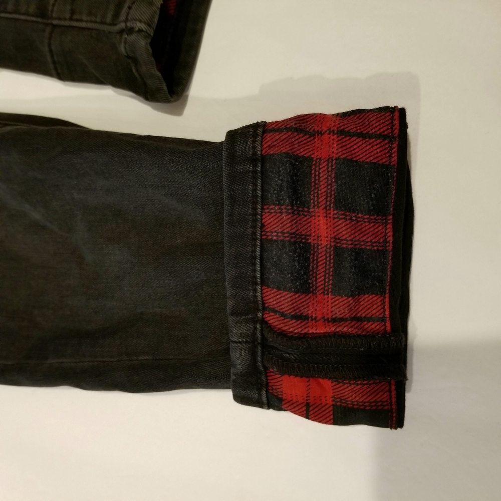Judy Blue Jeans Size 13/31 Black Distressed Buffalo Plaid Patch + Cuff Skinny - Picture 2 of 11